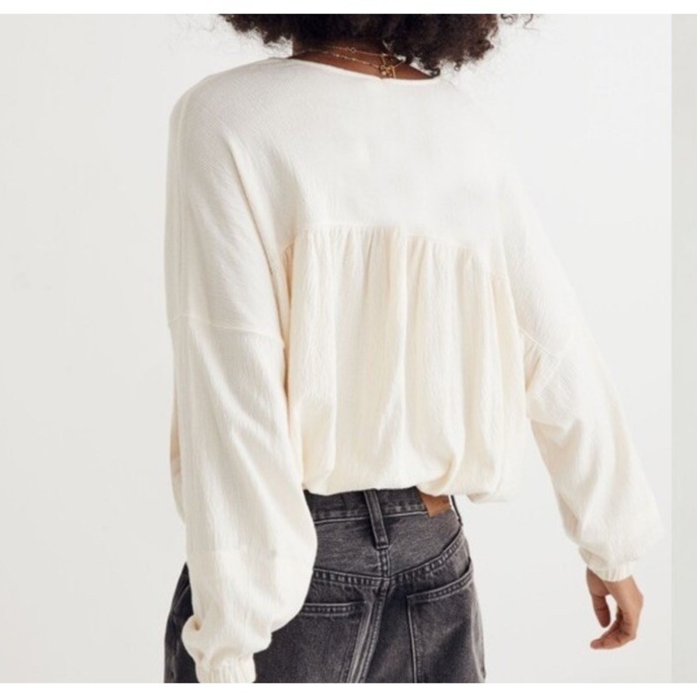 Madewell cropped ivory knit cottagecore top boho ruched minimalist oversized sml - Picture 10 of 10